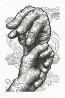 a child reaching to an adults man hand and the man is raising a middle finger tattoo design idea