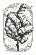 a child reaching to an adults man hand and the man is raising a middle finger tattoo design idea