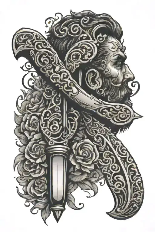 cut throat razor with ornate handle no background  tattoo design idea