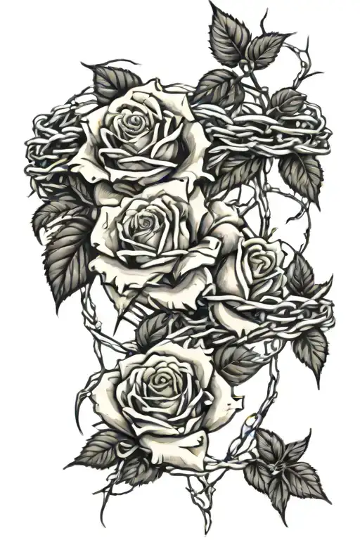 roses surrounded by barbed wire tattoo design idea