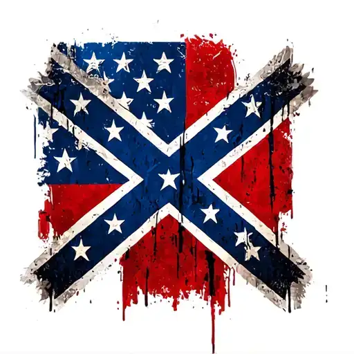 square confederate flag in center with american flag behind it distressed and faded tattoo design idea