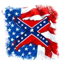 square confederate flag in center with american flag behind it distressed and faded tattoo design idea