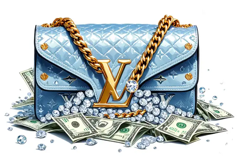 loui vuitton bag overflowing with diamonds and money tattoo design idea
