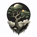 tree of life and sun and moon tattoo design idea