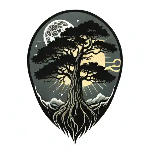 tree of life and sun and moon tattoo design idea