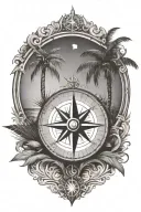 compass rose moon surrounded palm tree tattoo design idea
