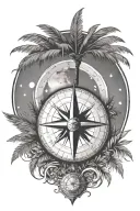 compass rose moon surrounded palm tree tattoo design idea