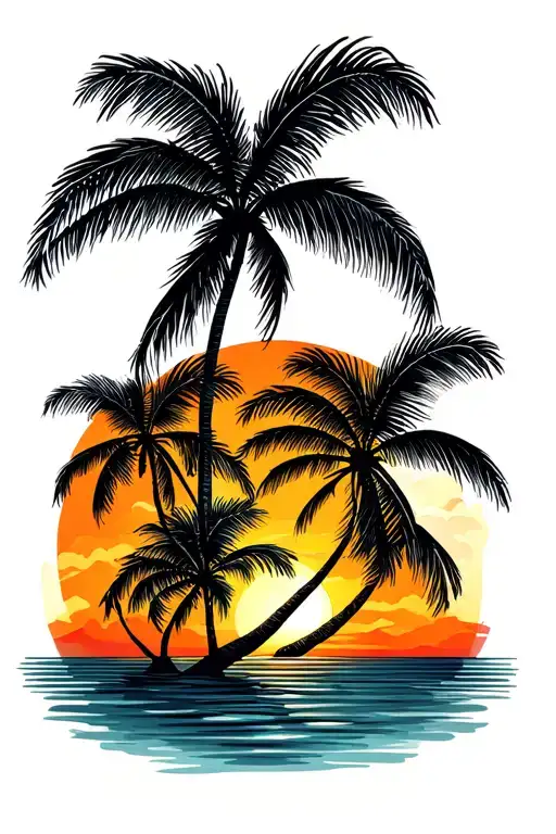 3 palm trees sun rising tattoo design idea