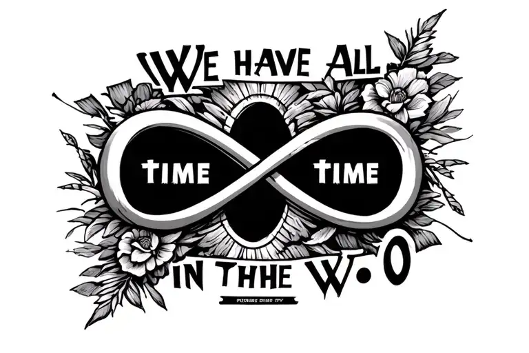 "We have all the time in the wo" text surrounded with infinity symbol tattoo design idea