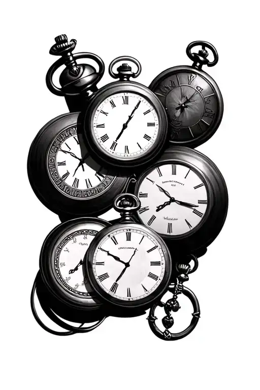 3 pocket watches merging together tattoo design idea