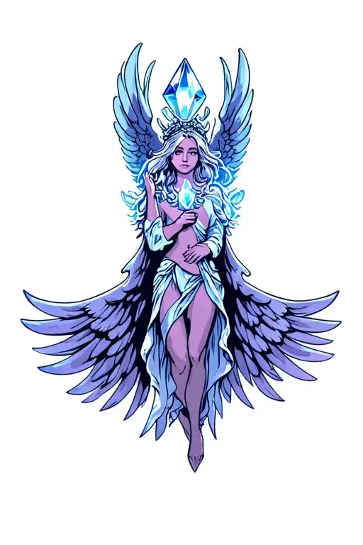 crystal guardian angel tattoo design idea
