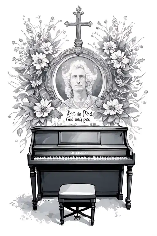 rest in peace dad piano to God my king tattoo design idea