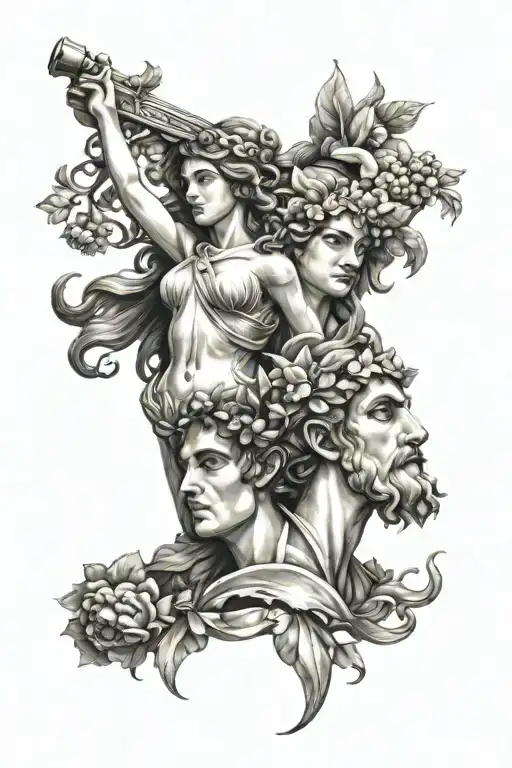 Dionysus and the Maenads tattoo design idea