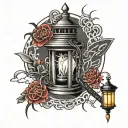 a katana and a lantern linked by a chain tattoo design idea