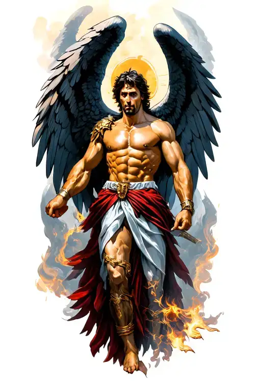 St. Michael strong large wings defeating demons fighting tattoo design idea