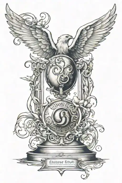 highly detailed phoneix with ALWAYS symbol from harry potter movie tattoo design idea