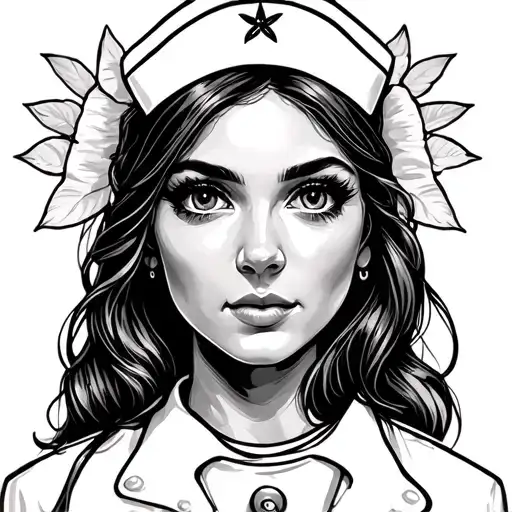 american traditional nurse woman with two sets of eyes tattoo design idea