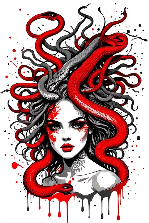 medusa greek mytholog with snakes hair and megan fox face  tattoo design idea
