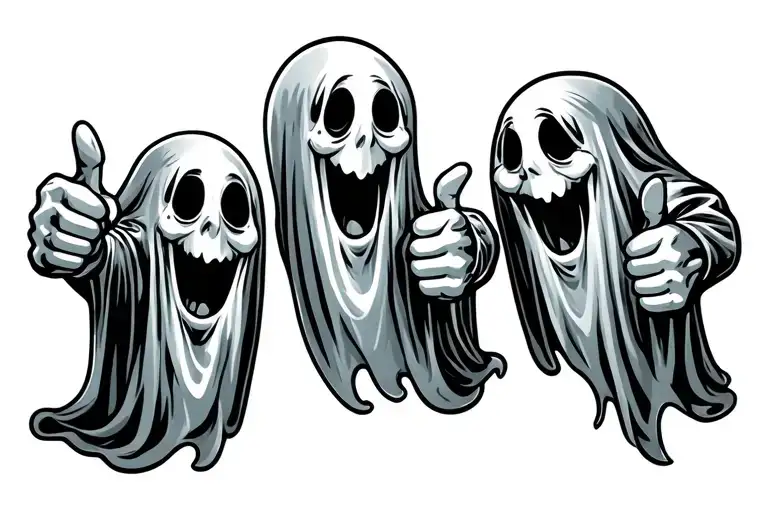 3 cartoon sheet ghosts doing a thumbs up tattoo design idea