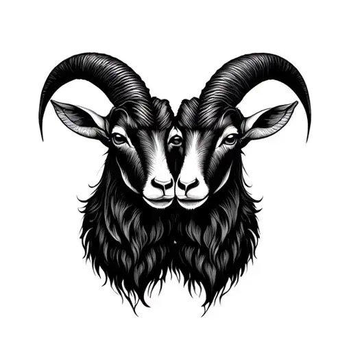 two headed black goat tattoo design idea