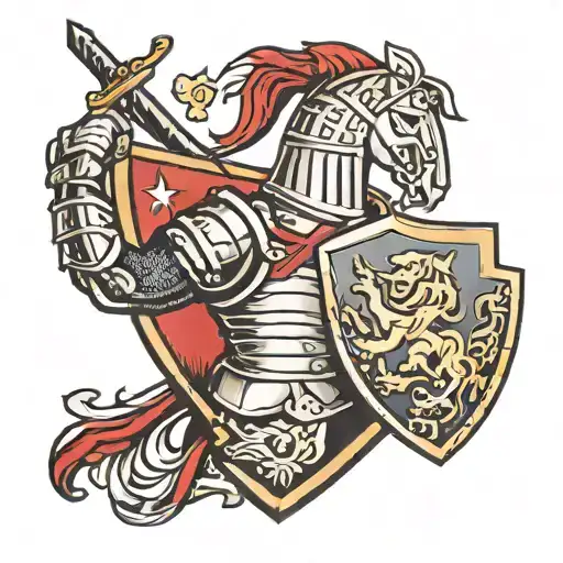 knight holding a shield staring tattoo design idea