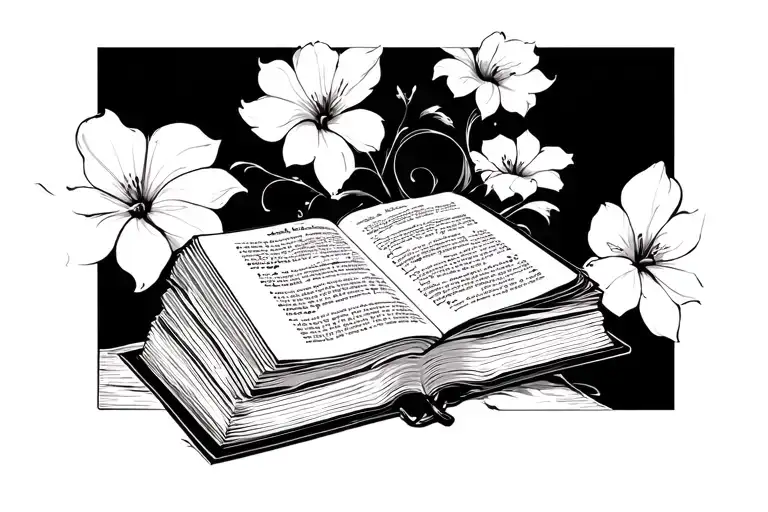 open bible in the middle of flipping a page book frame tattoo design idea