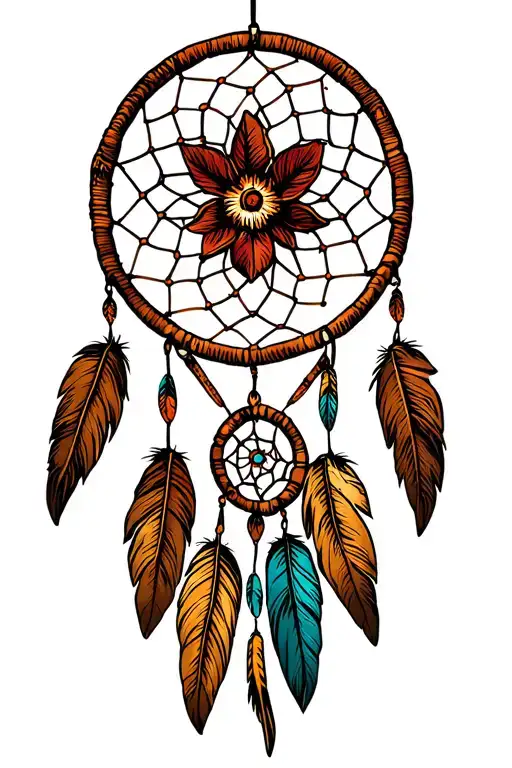 A native american dreamcatcher with an iris instead of the net that turns into birds. tattoo design idea
