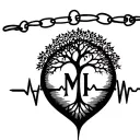 Bracelet around the wrist, heartbeat with letter M and tree of life tattoo design idea
