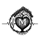 Bracelet around the wrist, heartbeat with letter M and tree of life tattoo design idea