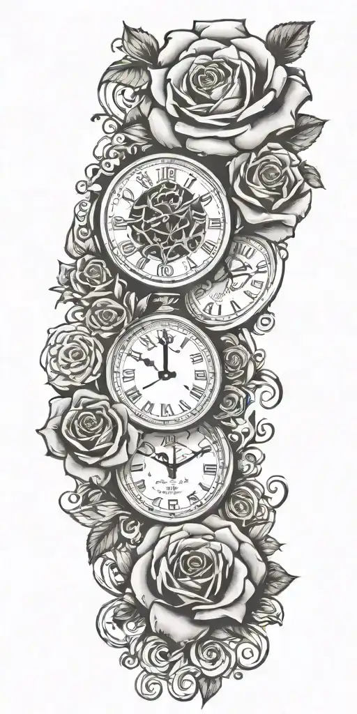 roses money cards hazard sign clock tattoo design idea