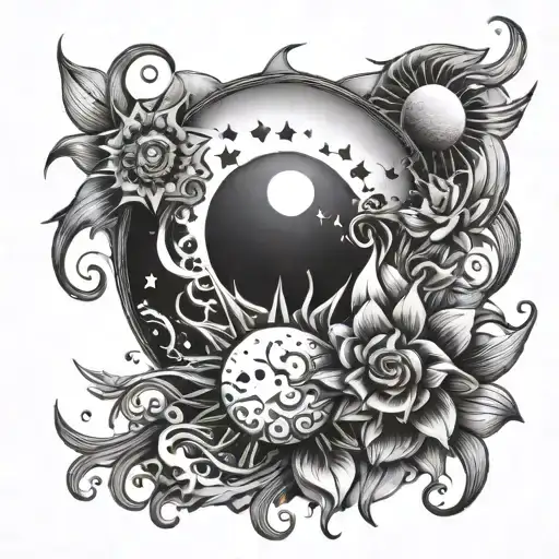 stars moon sun music tattoo design idea