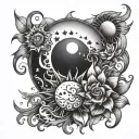 stars moon sun music tattoo design idea