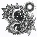 stars moon sun music tattoo design idea