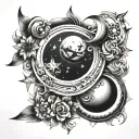 stars moon sun music tattoo design idea