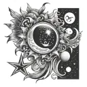 stars moon sun music tattoo design idea