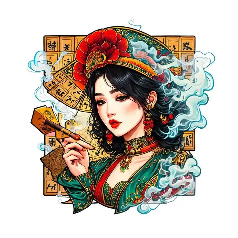 smoke rising and mahjong tattoo design idea