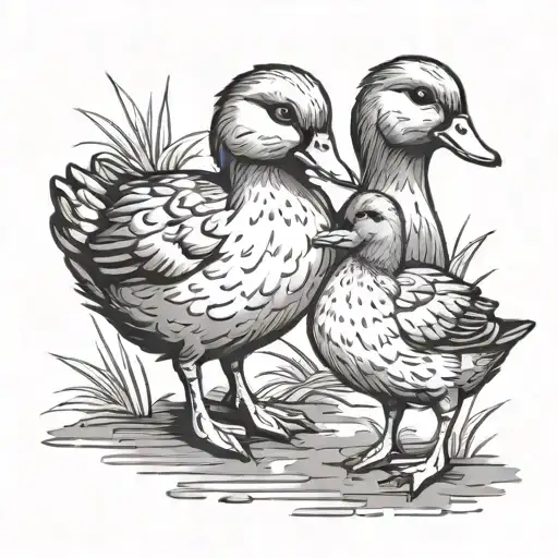 chick and duck standing tattoo design idea