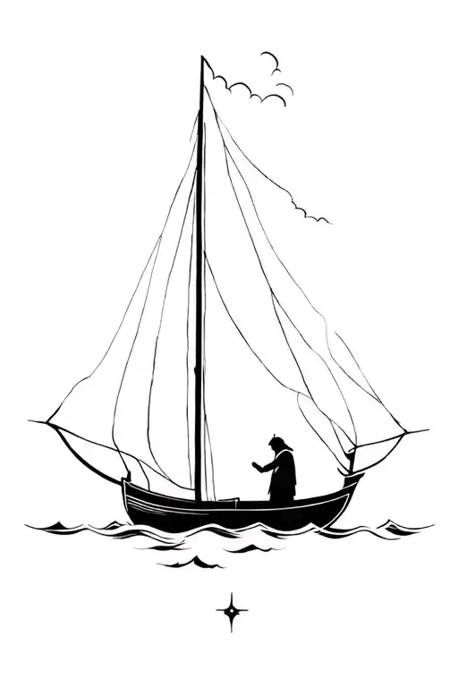 jesus on boat calming the storm tattoo design idea