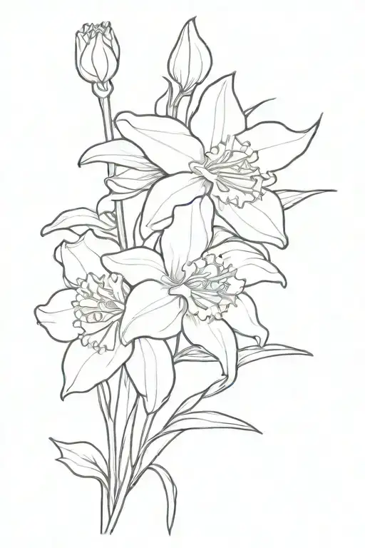 daffodil, larkspur, marigold flower tattoo design idea