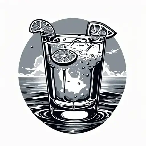 Great Lakes draining into old fashioned cocktail  tattoo design idea