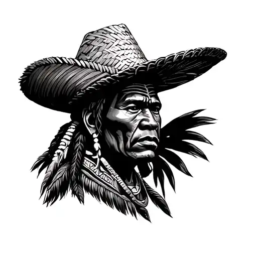 Taino warrior with Puerto Rico straw hat on tattoo design idea