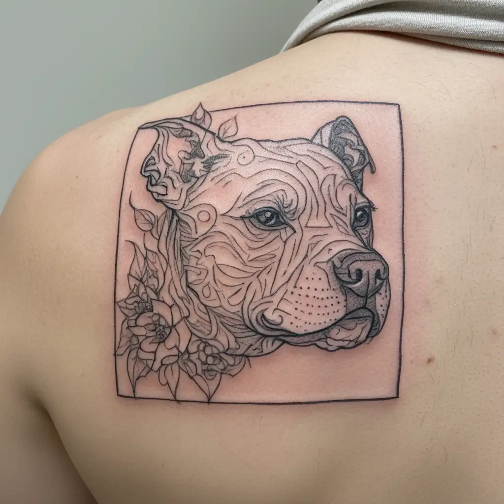 white staffy with brown patches marking tattoo design idea