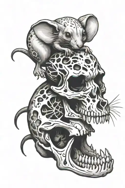Rat coming out of a skull tattoo design idea