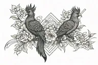 phoenix with horizontal line and peonies tattoo design idea