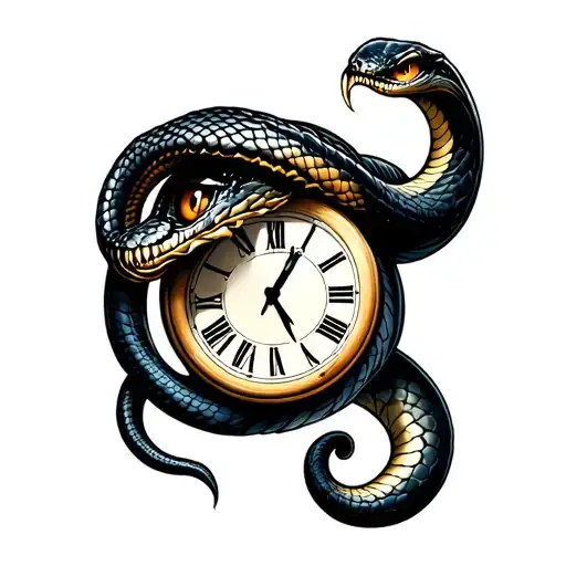 scar eyed cobra wrapped around a clock  tattoo design idea