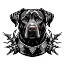a mix of labrador and weimaraner dog with armor viking style tattoo design idea