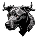 a mix of labrador and weimaraner dog with armor viking style tattoo design idea