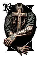create a slave tattoo that has a christian cross on the inner forearm and on the back of my forarm the writing" ke motlo tattoo design idea