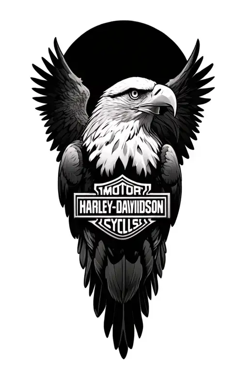 bald eagle with Harley Davidson logo tattoo design idea
