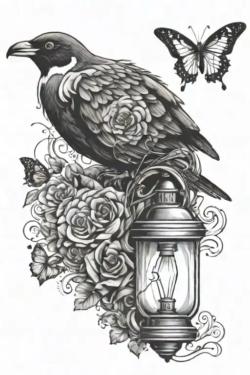 lightbulb containing penguin and butterfly  tattoo design idea